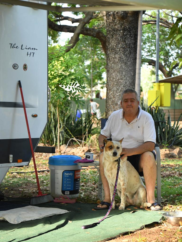 Tourist Mic is stranded at G'Day Caravan Park in Katherine. Picture: Amanda Parkinson