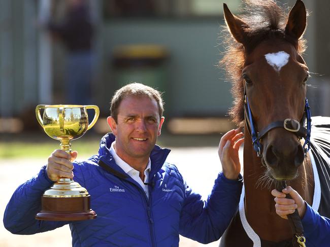 Not returning: Charlie Appleby and Cross Counter after winning the Melbourne Cup.