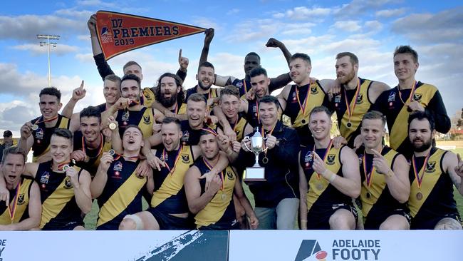 St Paul's Old Scholars with the division seven premiership cup. Picture: AAP/Dean Martin