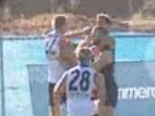 Billy Frampton and Kyle Hartigan fighting during a scratch match at training over the weekend. Picture 10 news first