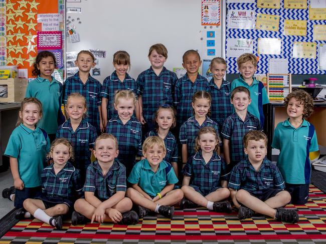 Mudgeeraba Creek State School, Prep F. Picture: Jerad Williams Back row L-R: Cattleya Wanoa, Nikolai Makepeace, Lexi Lukarovski, Isaiah Haylock, Geejay Haas, Evie Wengel, Elliot Barker Middle row L-R: Amelie Lombard, Chloe Fitch, Milla Kane, Mila Krug, Eadie Kelly, Kane Picken, Lennox Ball Front row L-R: Lila Dixon, Phoenix Peters, Ethan Flood, Imalia Rippingale, Connor Gilbert