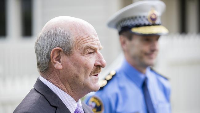 Minister Mark Shelton and Police Commissioner Darren Hine. Picture: RICHARD JUPE