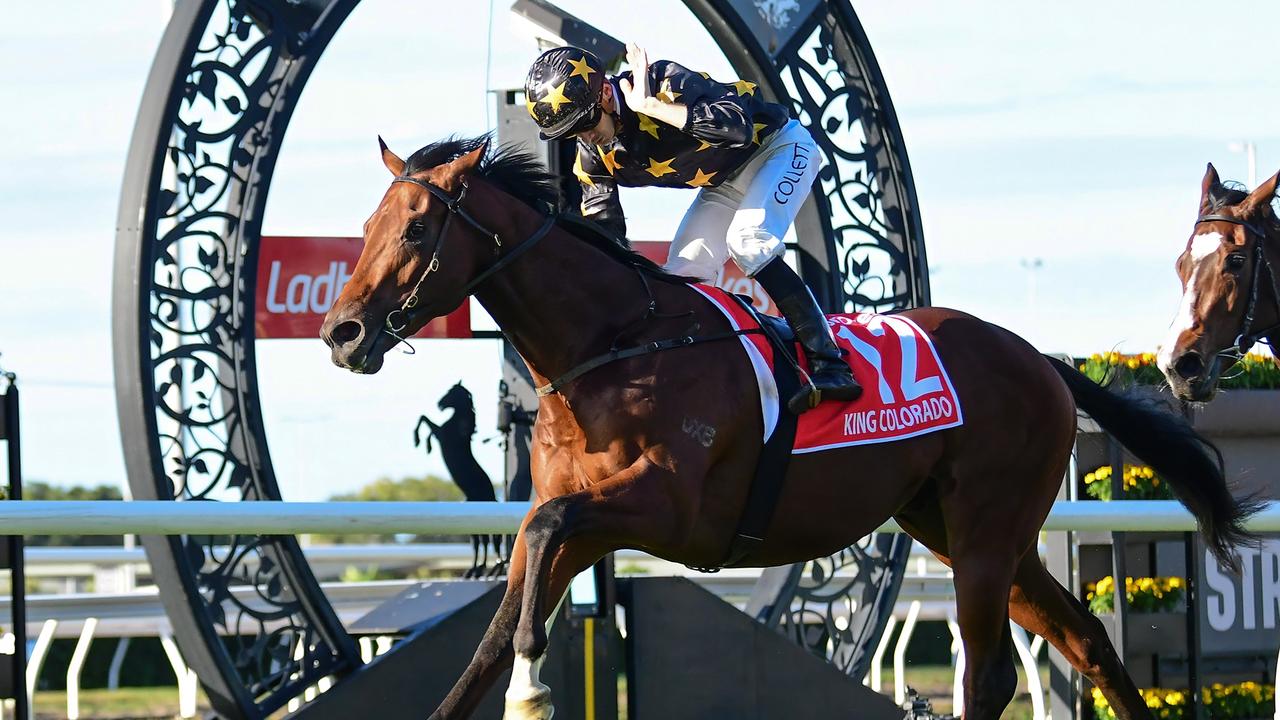 King Colorado wins the Group 1 JJ Atkins last year. Picture: Grant Peters/Trackside Photography