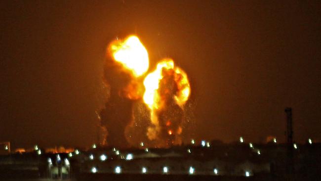 Two balls of fire are seen following an Israel airstrike on Islamic Jihad targets in the Gaza Strip last week. Picture: AP