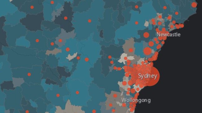 Sydney University has created a map that shows areas where there are no coronavirus cases.