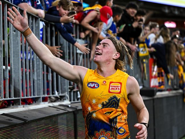 The teenage star is footy’s hottest story. (Photo by Daniel Carson/AFL Photos via Getty Images)