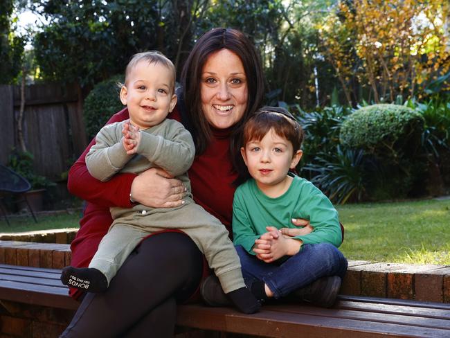 Janine Davidowitz with her two boys Levi and Gad. She says putting in her last embryo isn’t off the cards. Picture: Richard Dobson