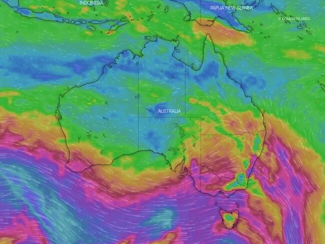 A "never ending cycle" of rain, wind and cold is plaguing the south of Australia. Picture: Windy.