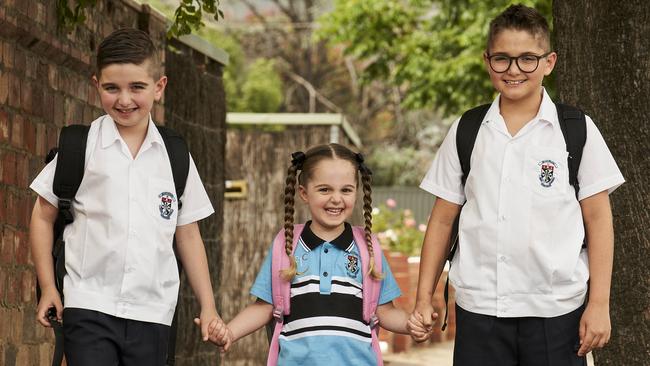 Students, Alex, 8, Amelia, 3, and Jack, 10, will be going back to school on Monday. Picture: Matt Loxton