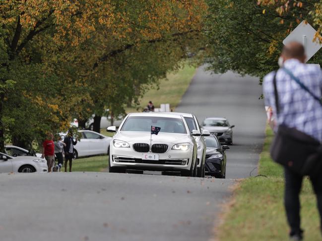 Prime Minister Scott Morrison on the road in Canberra. Picture: Toby Zerna