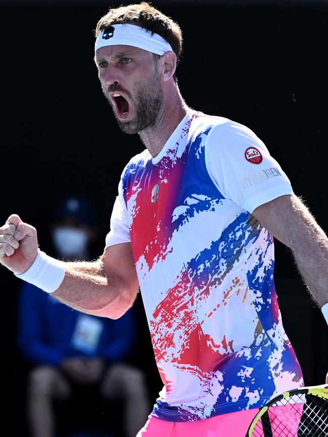 Kyrgios’ didn’t think much of Michael Venus’ dress sense. (Photo by Quinn Rooney/Getty Images)