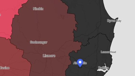 The growing black spot on the North Coast, covering Ballina and Byron Bay regions.