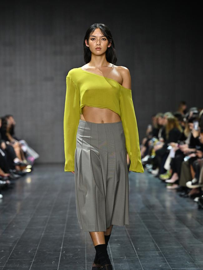 Charteuse! A model walks the runway during the BEARE PARK show at Australian Fashion Week 2025 at Carriageworks on May 13, 2025 in Sydney, Australia. (Photo by James Gourley/Getty Images)