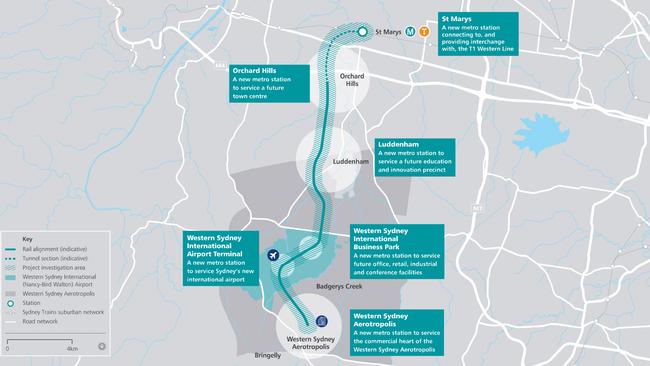 Sydney Metro - Western Sydney Airport Alignment Map. Supplied by Transport NSW