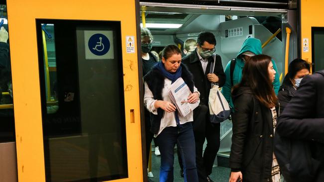 Commuters were crowded in carriages at Wynyard Station. Picture: Gaye Gerard / NCA Newswire