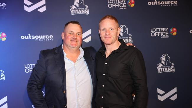 Tim Mcintyre and Brad Hewat at the Gold Coast Titans NRLW 2025 Season Launch at Isoletto The Star Gold Coast. Picture, Portia Large.