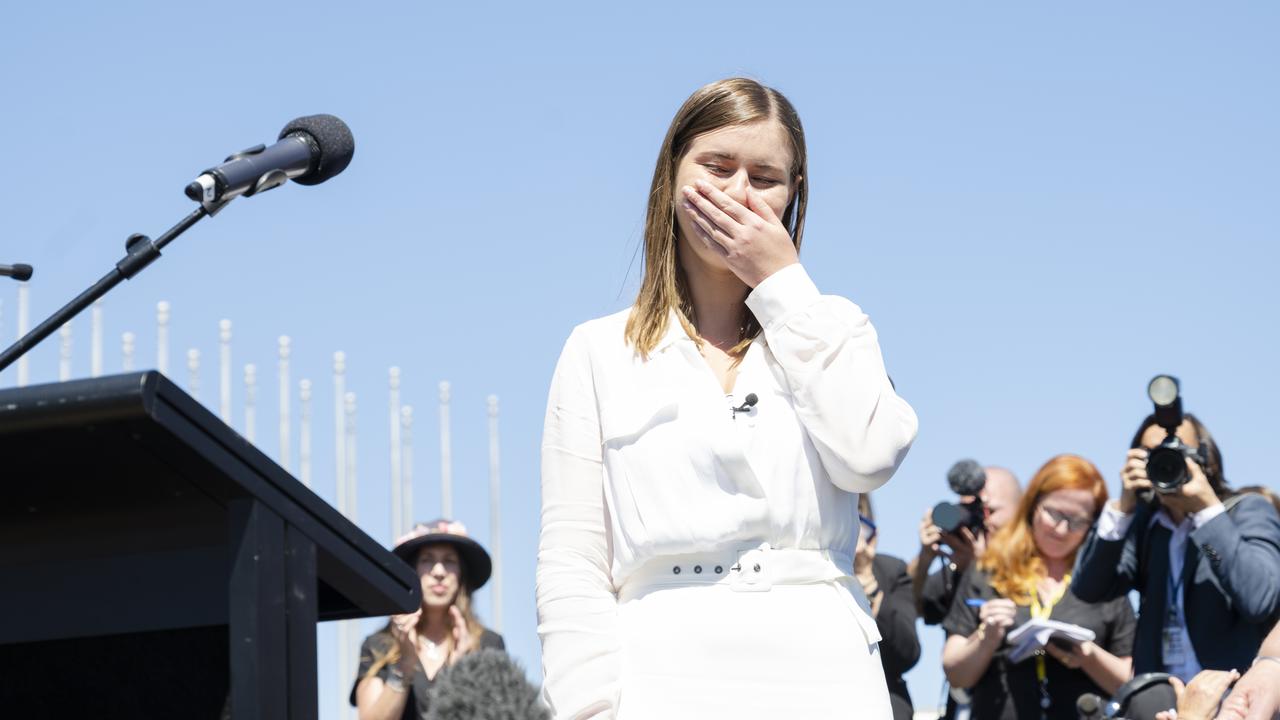 Brittany Higgins following her speech at the Womens March 4 Justice in Canberra on March 15. Picture: Jamila Toderas/Getty Images