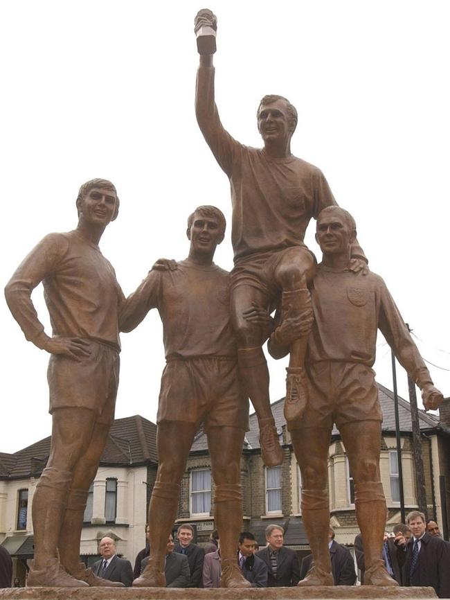 The statue of members of England's 1966 soccer World Cup winning team (L-R) Martin Peters, Geoff Hurst, Bobby Moore &amp; Ray Wilson outside Upton Park in London.