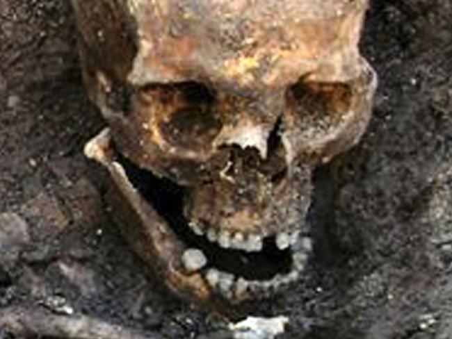 FILE- This is an undated file photo released by the University of Leicester, England, showing the remains human skeleton found underneath a car park in Leicester, England, September 2012, which has been declared "beyond reasonable doubt" to be the long lost remains of England's King Richard III, missing for 500 years. According to research published Tuesday Dec. 2, 2014, in the Nature Communications journal, scientists compared the skeleton’s DNA to samples from living relatives but found no matches, a discovery that could throw the nobility of some royal descendants into question, including Henry V, Henry VI and the entire Tudor royal dynasty. But Kevin Schurer, pro vice-chancellor of the University of Leicester, said England’s current royal family does not claim Richard III as a relative and shouldn’t be worried about the legitimacy of their royal line. (AP Photo/University of Leicester, FILE)