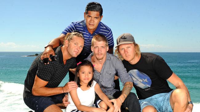 Rihanna Milabo with several of the men who helped save her life - Raymond Williams, Levi Wiringi, Luke Robinson and Steve Kuzius. Photo: John Gass