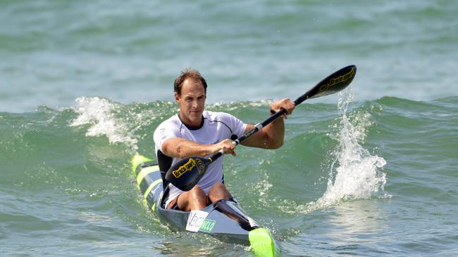 For MANLY SPORT. Surfski paddler Tim Jacobs training at Freshwater Beach. He is aiming for his 8th Lion Island Challenge victory in a row. Photograph by Troy Snook