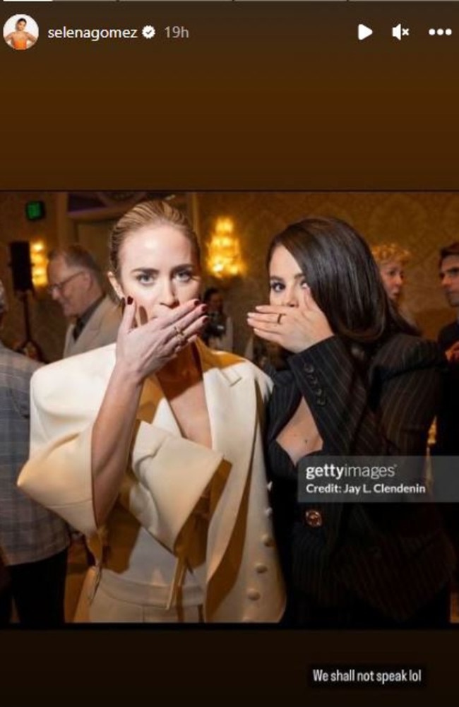 Selena Gomez and Emily Blunt reunite to poke fun of the Golden Globes drama surrounding them. Picture: Instagram