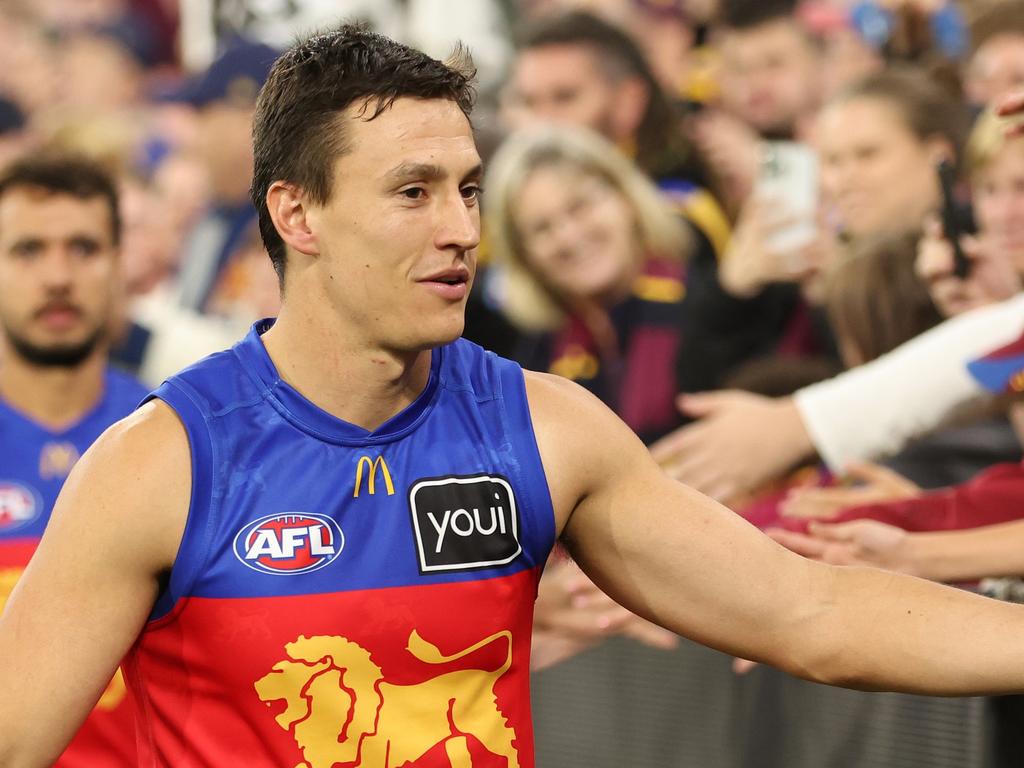 MELBOURNE, AUSTRALIA – APRIL 11: Hugh McCluggage of the Lions celebrates after the Lions defeated the Demons during the round five AFL match between Melbourne Demons and Brisbane Lions at Melbourne Cricket Ground, on April 11, 2024, in Melbourne, Australia. (Photo by Robert Cianflone/Getty Images)