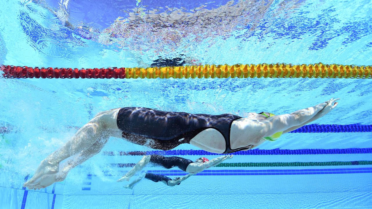 Emily Seebohm of Australia swims during the Womens 200m Backstroke Heats on day four of swimming competition.