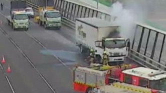 A truck fire on a major Melbourne freeway has caused traffic to come to a standstill, causing more than 30 minutes of delays. Picture: Supplied/VicTraffic