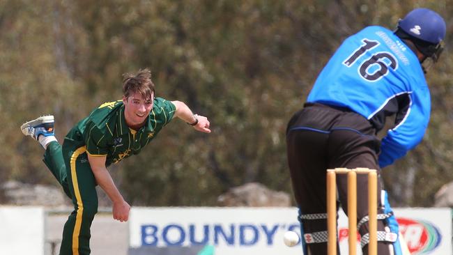 Sam Harbinson of Northcote traps James Rosewarne of Greenvale LBW during Premier Cricket: Greenvale Kangaroos v Northcote at Greenvale Reserve on Saturday, November 18, 2017, in Greenvale, Victoria, Australia.Picture: Hamish Blair