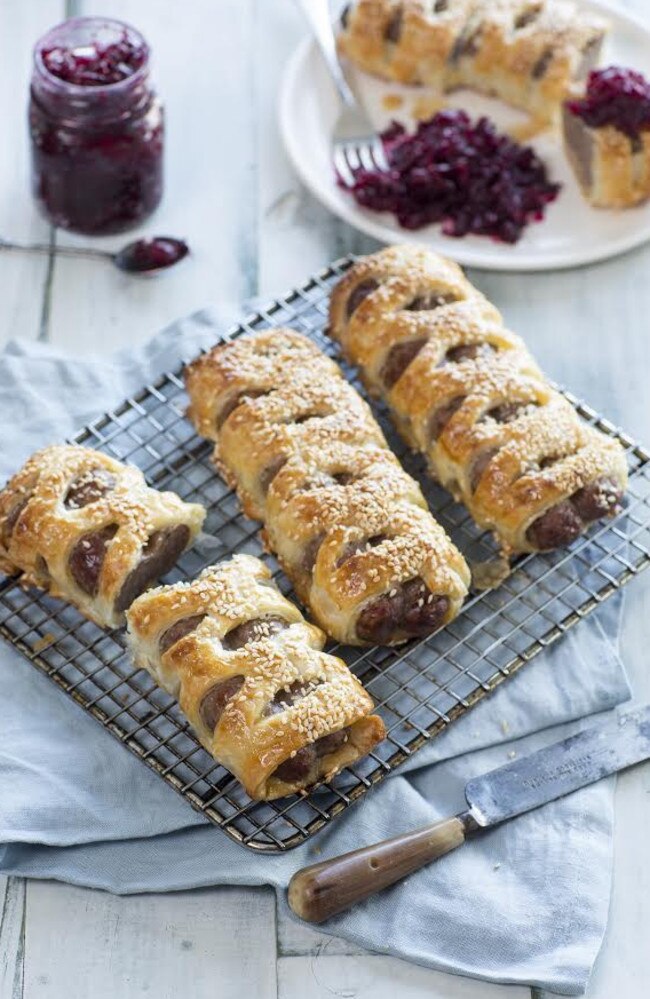 Luxe sausage rolls with beetroot relish for Fast Ed column wk 17.