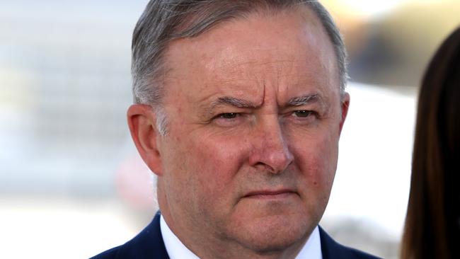 Australian Opposition Leader Anthony Albanese during a press conference with the South Australian Labor Leader Peter Malinauskas and the Shadow Minister for Infrastructure, Transport and Regional Development, Catherine King in Adelaide, Tuesday, November 19, 2019.  (AAP Image/Kelly Barnes) NO ARCHIVING