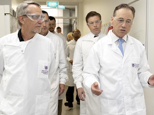 UQ Professor Paul Young and Health Minister Greg Hunt. Picture: NCA NewsWire / Sarah Marshall