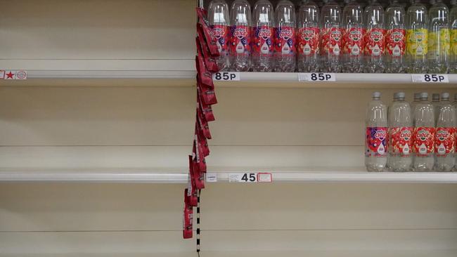 Shelves in a UK supermarket look sparse as supply chain issues continue on September 22. Picture: Christopher Furlong/Getty Images