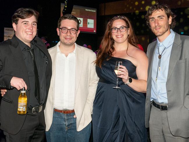 Fergus Gregg, Paul Brescia, Janessa Ekert and Luke Lay of the Mackay Daily Mercury at Mackay Mayor's Charity Ball Saturday 10 May 2025 Picture: Michaela Harlow