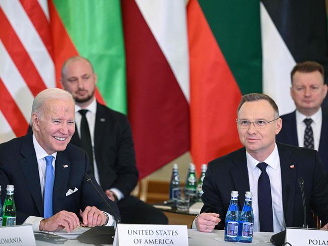 Joe Biden and Polish President Andrzej Duda attend the NATO Bucharest Nine (B9) summit at the Presidential Palace in Warsaw. Picture: AFP