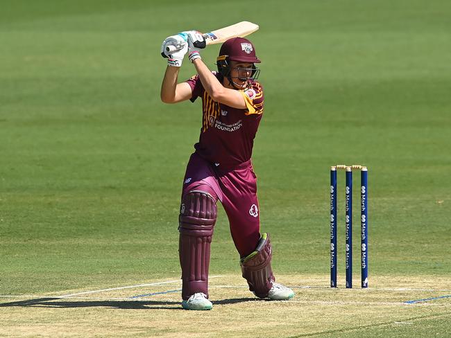 Queensland’s Sam Heazlett bats during the Marsh One Day Cup match between Queensland and Victoria at Great Barrier Reef Arena, on October 19, 2023. (Photo by Albert Perez/Getty Images)