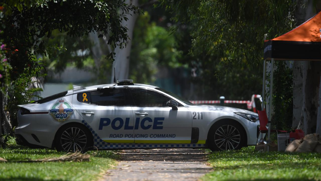 Police block Ascension Park where an alleged police shooting of a young Aboriginal man happen in Palmerston suburb of Grey. Picture: (A)manda Parkinson