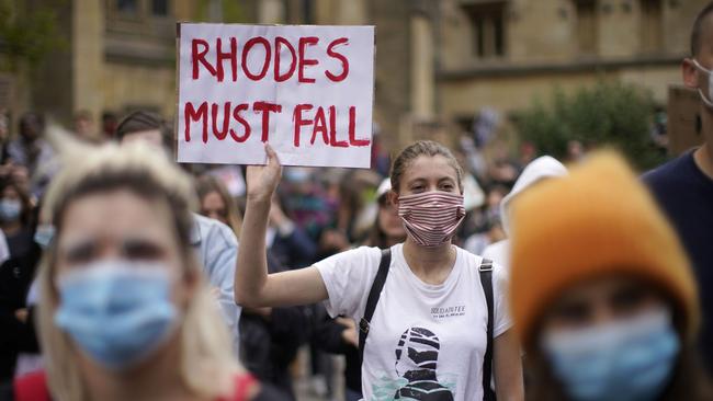 Protests in Oxford against the statue of Cecil John Rhodes at Oriel college. Picture: Getty Images.