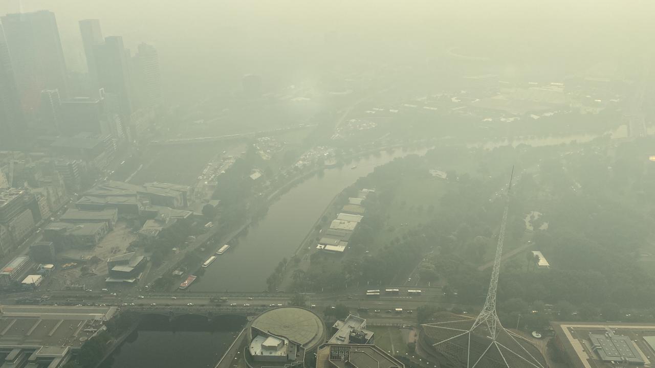 Heavy smoke in Melbourne's CBD today. Picture: Eureka Skydeck