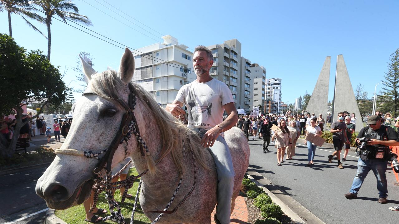 The man riding a horse at the weekend protest has been arrested. Picture: Richard Gosling