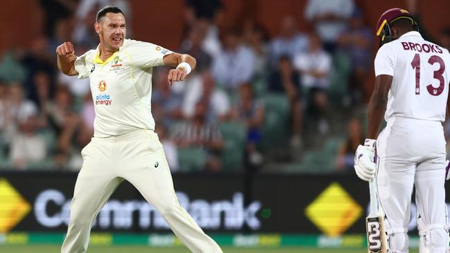 A fired up Scott Boland after dismissing Shamarh Brooks under lights at the Adelaide Oval. Picture: Chris Hyde/Getty Images