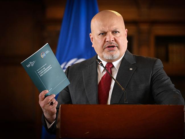 International Criminal Court (ICC) Prosecutor Karim Khan speaks during a press conference at the San Carlos Palace in Bogota, on April 25, 2024. Khan visits Colombia to reaffirm cooperation ties between Colombia and the ICC. (Photo by Luis ACOSTA / AFP)