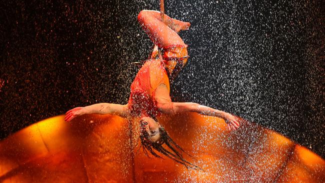 For the first time, the groundbreaking production incorporates rain, with an intricate water system producing a tropical downpour during the show. Picture: Brendan Beckett