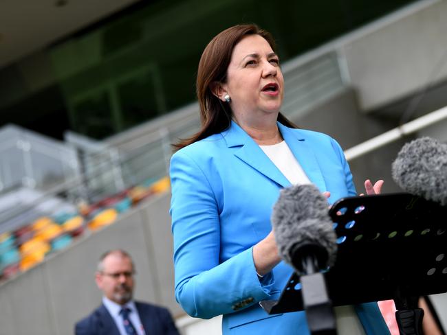 BRISBANE, AUSTRALIA - NewsWire Photos - NOVEMBER 9, 2021. Queensland Premier Annastacia Palaszczuk speaks during a press conference at the Gabba to provide a Covid update. Picture: NCA NewsWire / Dan Peled