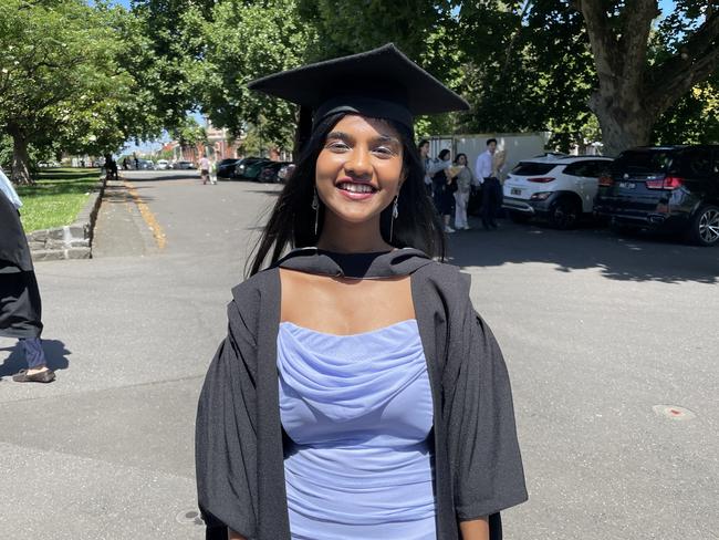 Nivedhita Natraj graduates with a Master of Management at the 2024 University of Melbourne graduations. Picture: Himangi Singh