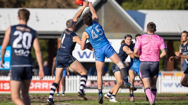 Amos Doyle, Keegan Brooksby, Action pics of SANFL game between Sturt and South Adelaide at Unley Oval. Pictured on Sunday 16th July 2023. Picture: Ben Clark