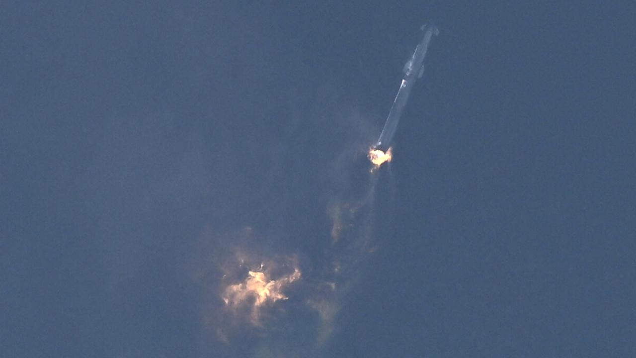 The Starship capsule had been scheduled to separate from the first-stage rocket booster three minutes into the flight but separation failed to occur and the rocket blew up. Picture: Patrick T. Fallon