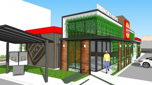 Artist impression from planning documents for the proposal of a new Hungry Jack’s restaurant in Brookvale.