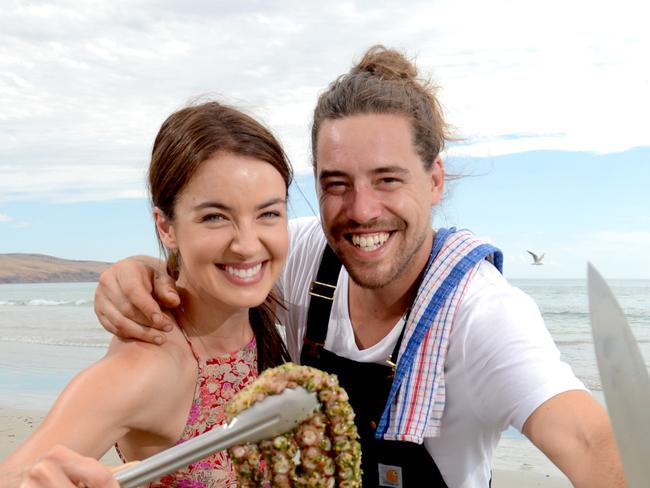 Bec Seidel with partner Jules Rydon at Aldinga Beach. Photo: Sam Wundke